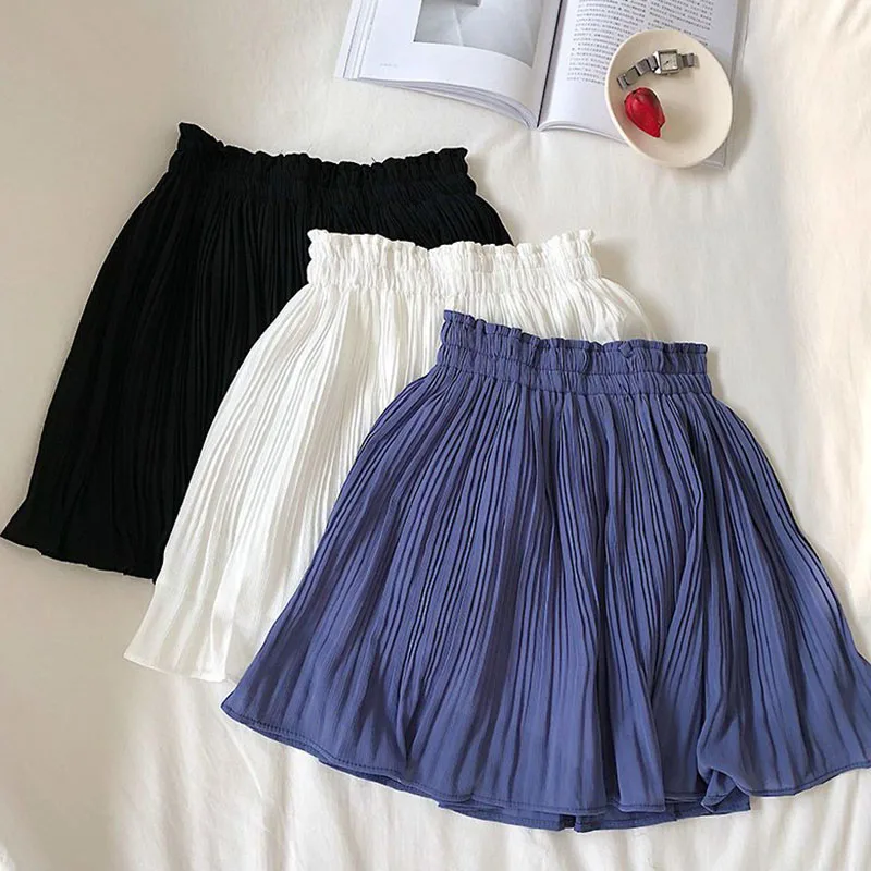 

Юбка Lucyever женская шифоновая однотонная, тонкая плиссированная Повседневная, с эластичным поясом, короткая в Корейском стиле, с завышенной т...