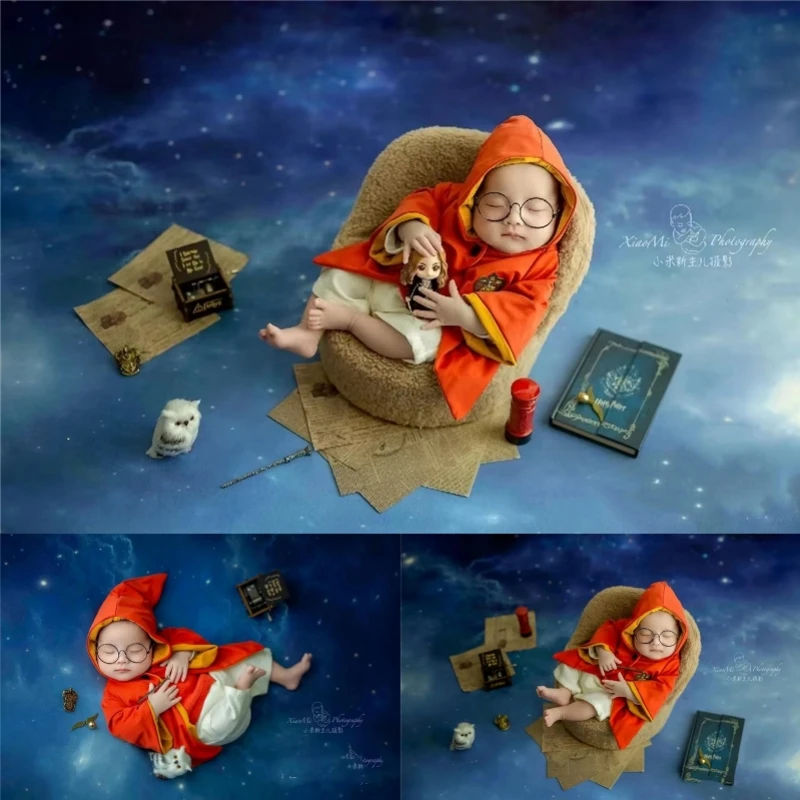 Newborn Photography Props for Baby Magic School Theme Outfits Backdrop Books Sticks Maps Photoshoot Fotografia Studio Photo Prop