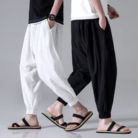 2022 new mens fashion cotton and linen material leggings casual loose elastic waist trousers large size breathable trousers