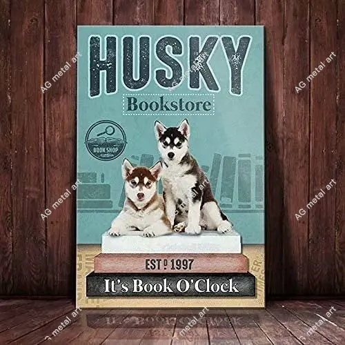 

Металлические жестяные знаки Husky Dog в стиле ретро, книжный магазин, книга для ресторана, кафе, гостиной, кухни, украшение для дома и бара