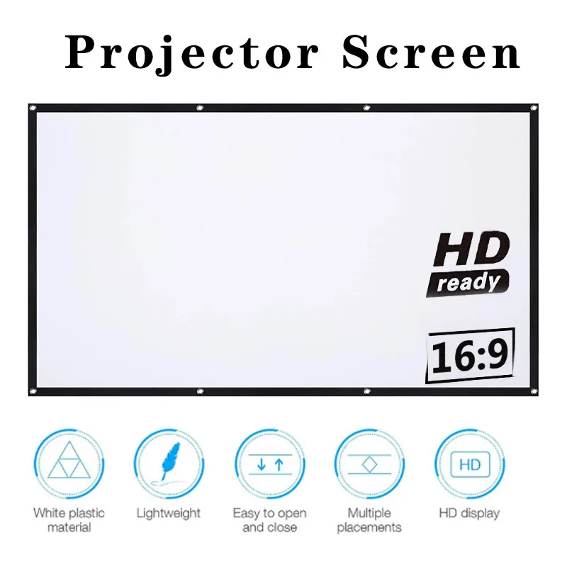 

High Brightness Reflective Projector Screen 60/72/84/100/120/150 Inch 16:9 Projection Curtain For Espon BenQ TD96 Home Beamer