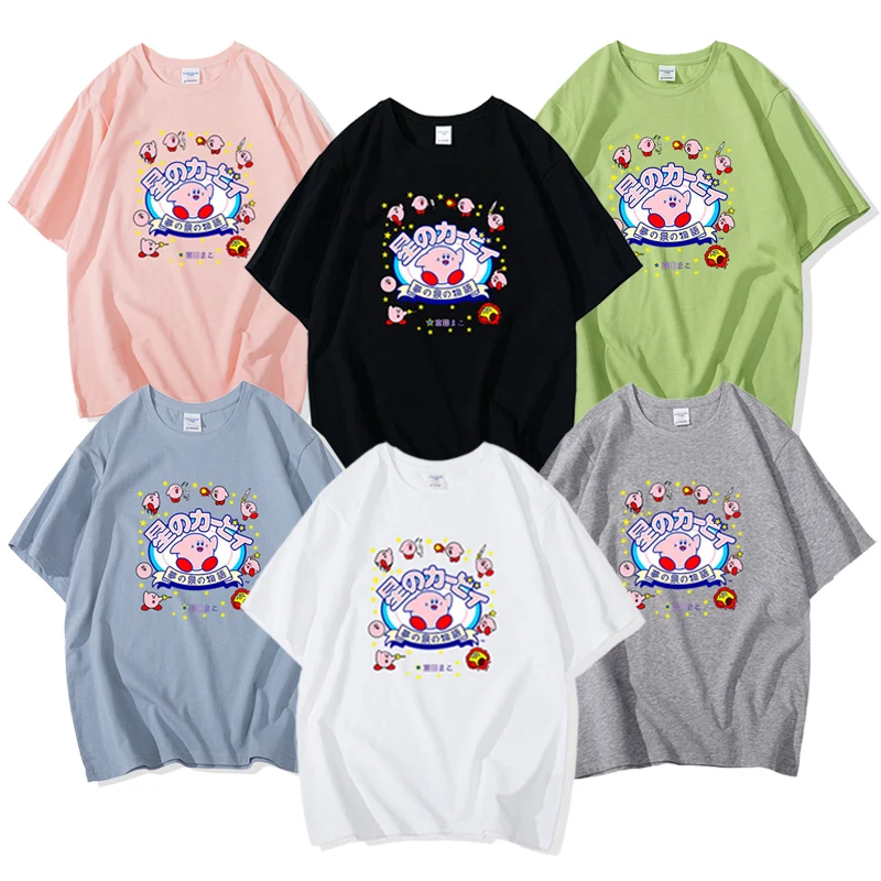 

Футболки Kawaii С мультяшным принтом звезды Kirby аниме Круглый Вырез Свободный Топ с коротким рукавом парная футболка несколько цветов Повседн...