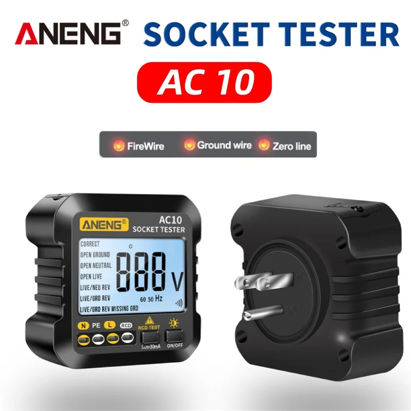 

ANENG AC10 Socket Tester Plug Detector Zero Line Plug Polarity Phase Check Phase Detector US/EU Plug Multimeter Digital Tester