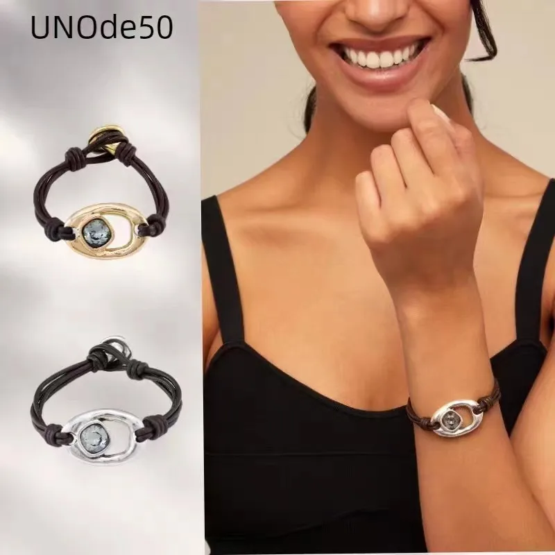 

YS 2023 UNOde50 New Spain Hot Fashion High Quality Leather Rope Exquisite Gem Bracelet Women's Romantic Jewelry Gift Bag