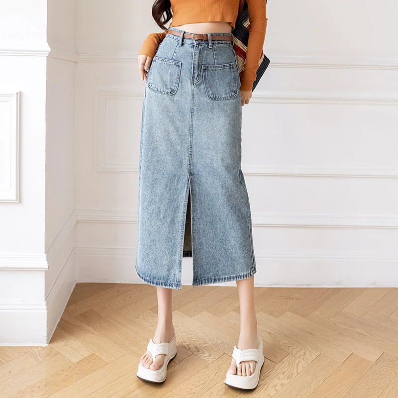 

New Fashion Kawaii Split Denim Skirts Women Spring Summer Casual Sexy Ladies Jeans Long Skirt Female Girls Streetwear Clothing 2