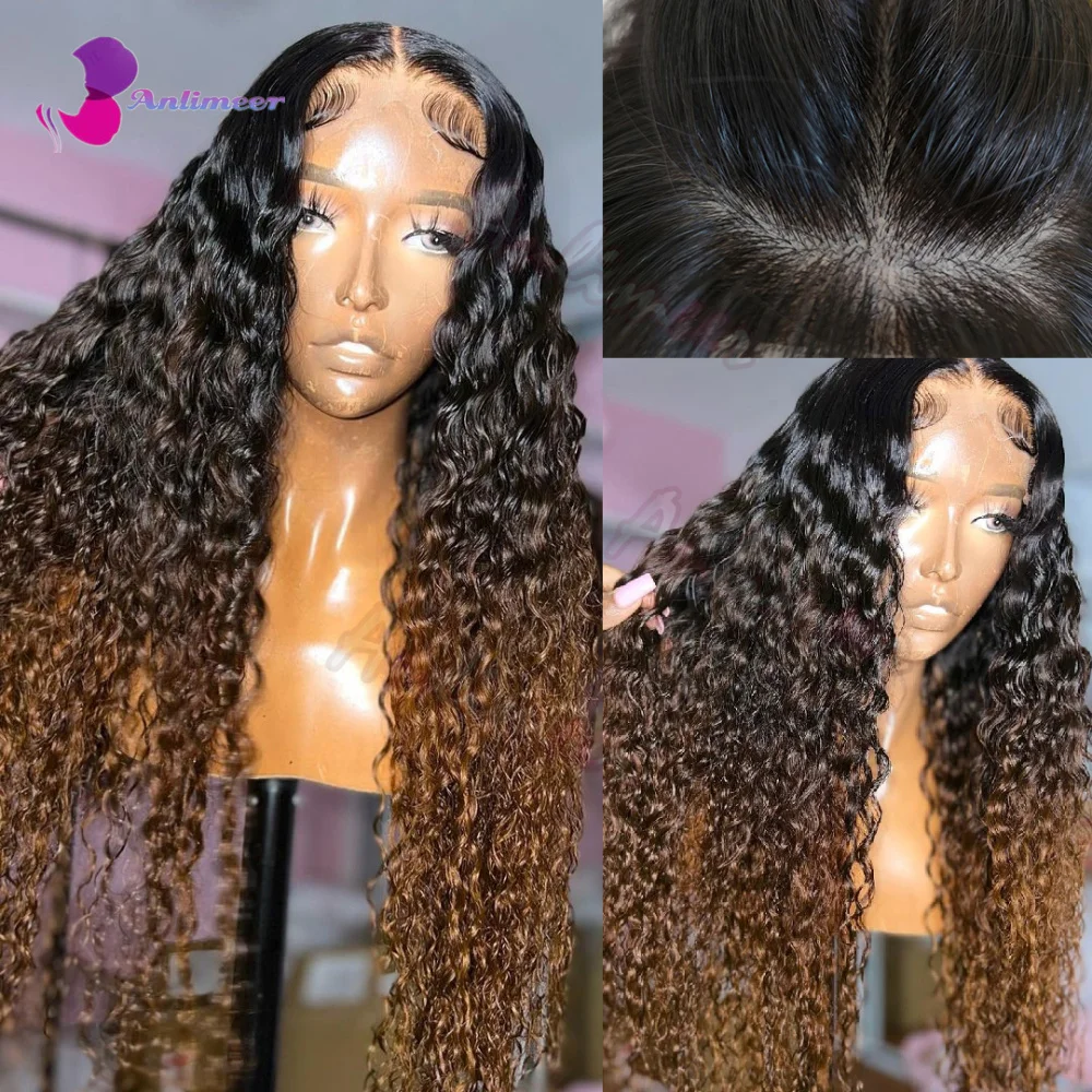 Ed Wig Water Wave Wig 200 Density Hd Lace Front Wigs Human Hair Silk Top Wig Ombre Chocolate Brown To Medium Auburn Wig
