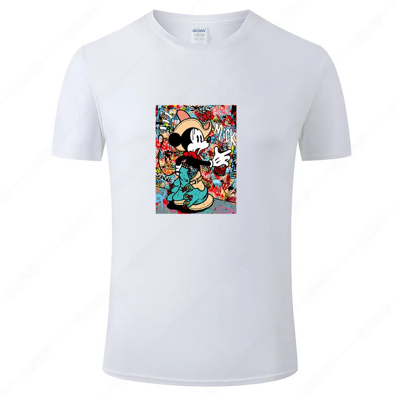 

Повседневная модная футболка с коротким рукавом и принтом бренда Disney Mickey Tide, дышащий хлопковый топ, мужская одежда