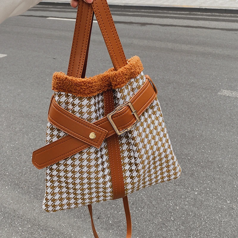 

Quality Woolen Brand Women Bag Fashion Composite Handbag Luxury Leather Shoulder Messenger Bag 2022 Winter Wristlet Clutch Bag