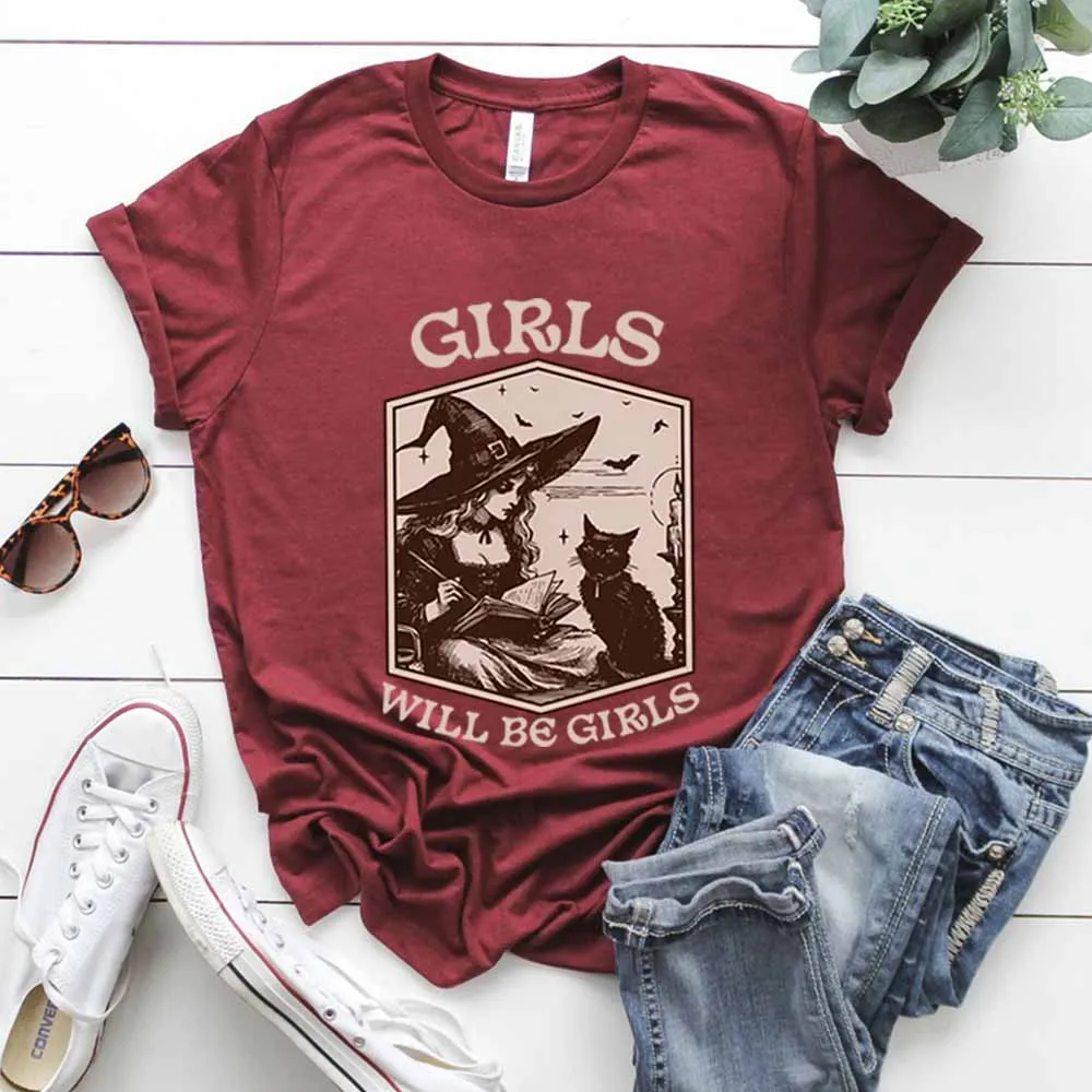 Рубашка ведьмы для девочек Will Be Girls Винтажная рубашка ведьмы Хэллоуин Черный кот Готическая футболка Эстетическая футболка Y2k Женские жуткие топы ведьмы (art.: 3920cfdeeb1ff) - 3920cfdeeb1ff