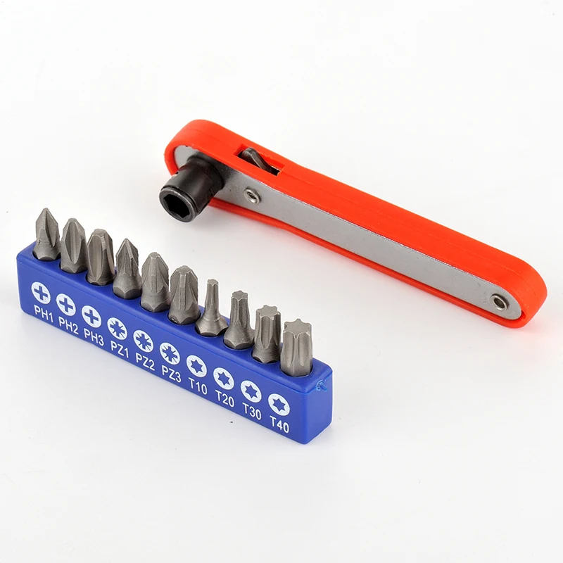 

Mini 1/4 Inch Ratchet Wrench Screwdriver Bit Set Pocket Size Reversible Drive Handle and Phillips Slotted Torx Pozidriv Hex Bits