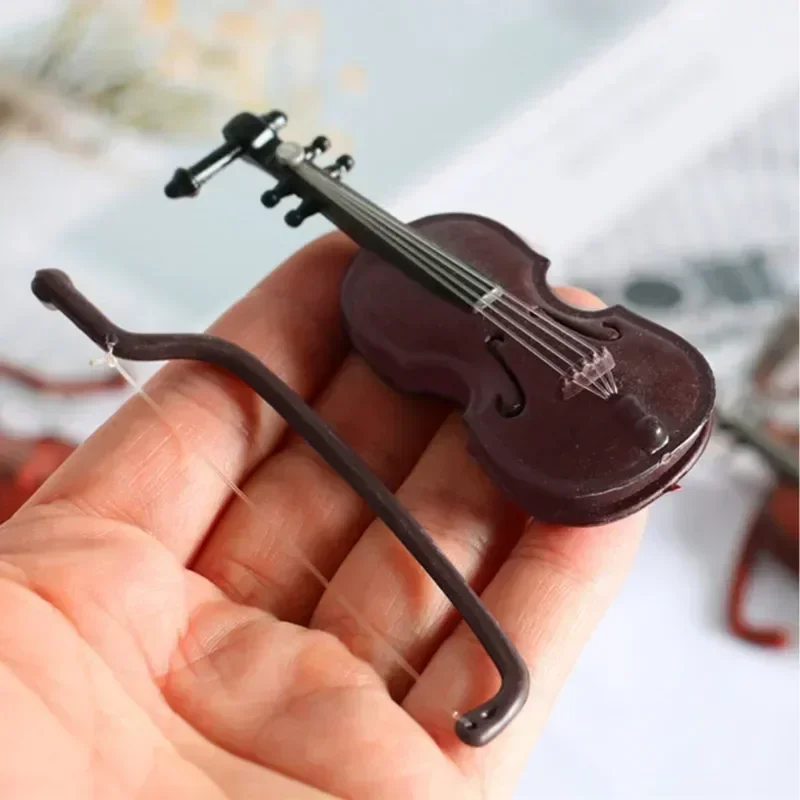 

Mini Violins Ornament Miniature Violins Model with Stand Case Dollhouse for Home Office Desktop Decoration Office Decoration