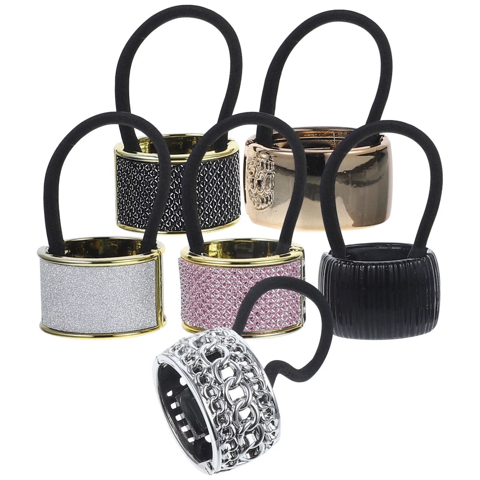 

6 Pcs Hair Ring Ties Elastics Women's Accessory Girls Thin Rhinestone Ponytail Button Ropes Cuffs