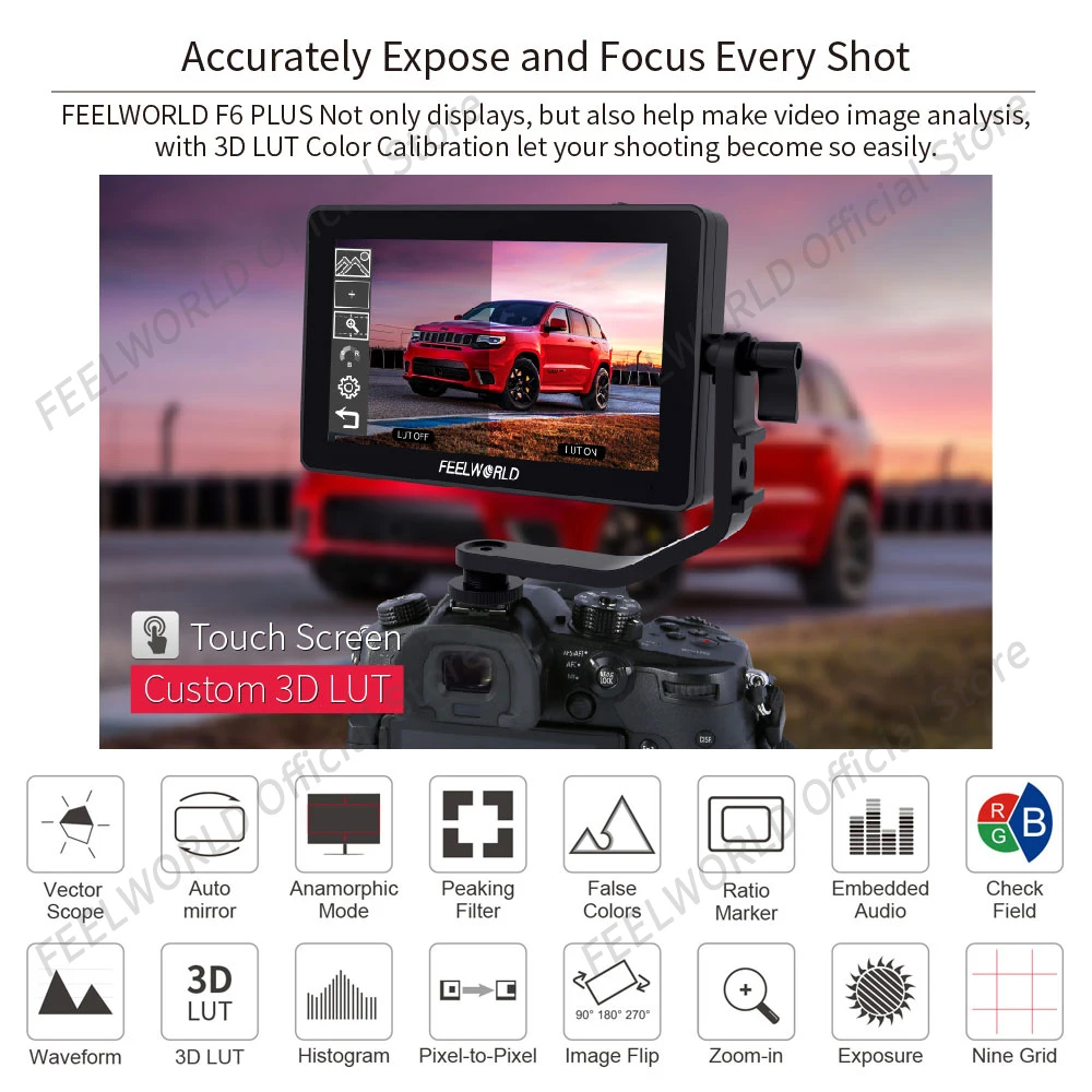 Фото FEELWORLD 6-дюймовая камера DSLR Полевой монитор F6 PLUS V2 3D LUT Сенсорный экран IPS FHD 1920x1080 Поддержка видеофокуса 4K HDMI №2