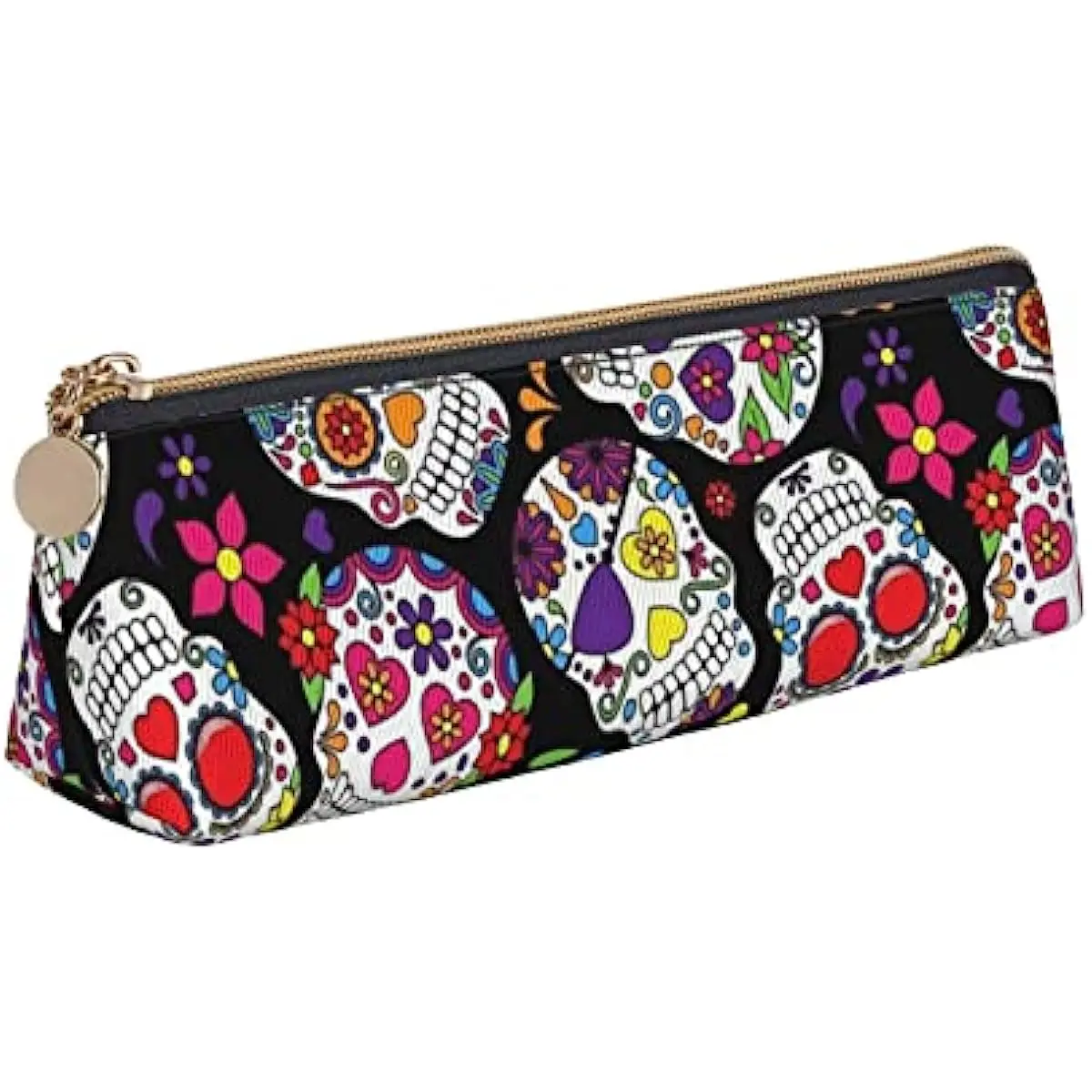 

Dead Sugar Horror Skull Printed Leather Triangle Pencil Case for Work and Office School Travel Cosmetic Bag