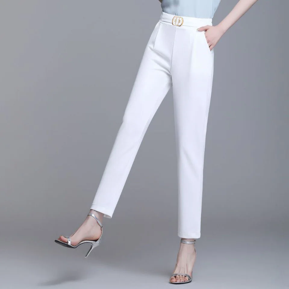 Summer 2023 Women's Pencil Pants High Waist Cropped Pants Loose and Comfortable Suit Trousers