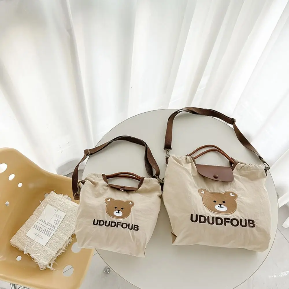 

Cotton Cloth Bear Embroidery Mummy Bag INS Printing Parent-child Shoulder Bags Large Capacity Storage Bag Vacation Tote Bag