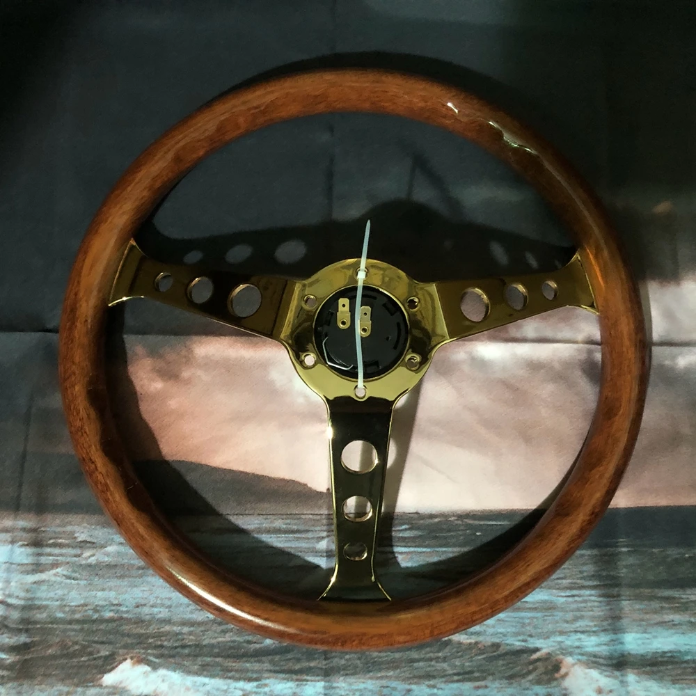 15-дюймовое Золотое классическое универсальное гоночное деревянное рулевое