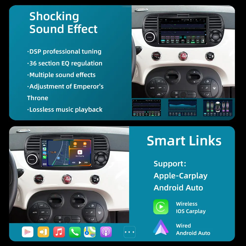 Авторадио Jodofo 7 дюймов для FIAT 500 2010-2015 Радио Android Авто Стерео DPS WIFI CarPlay CAR Audio Mp4 2 Din GPS