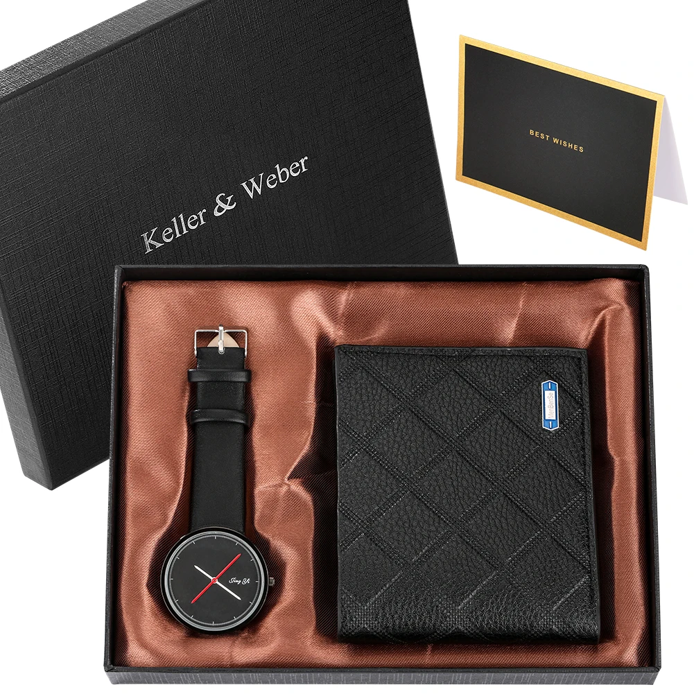 

Men Watch Purse Sets for Men Aniversary Birthday Gifts Box Quartz Leather Men's Wristwatch Fashion PU Leather Wallet Present