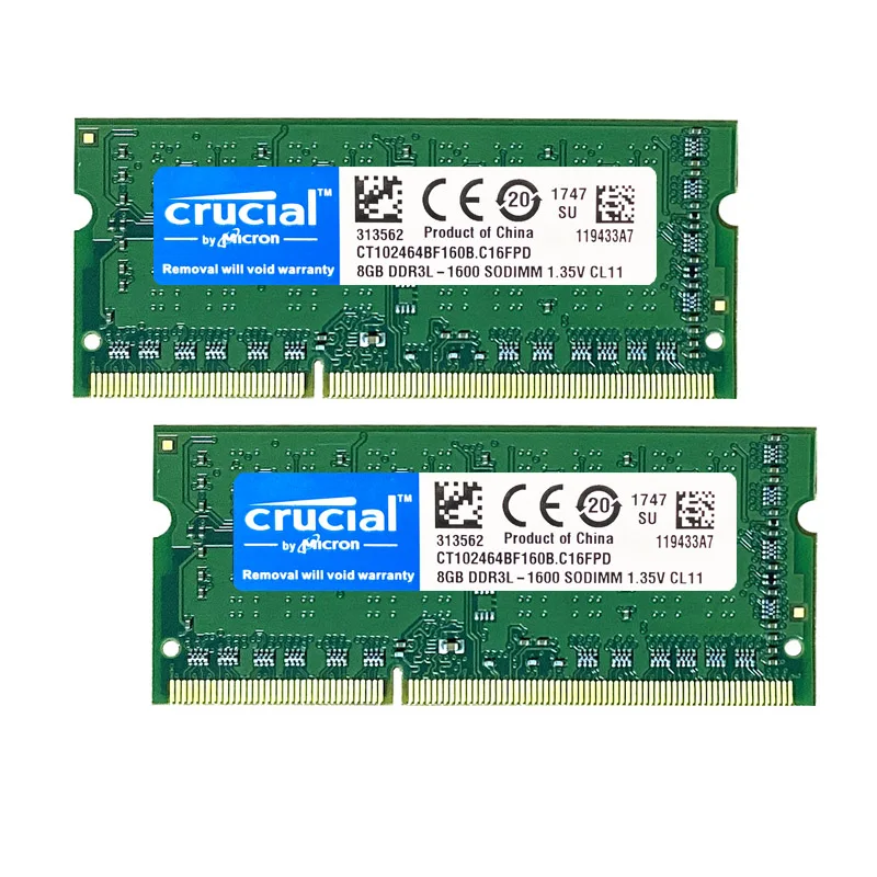 

Crucial DDR3L PC3 12800S 1600Mhz 1Rx8 204PIN 1.35V Memory Latpop Memoria ram SODIMM DDR3 RAM 8GB 16GB