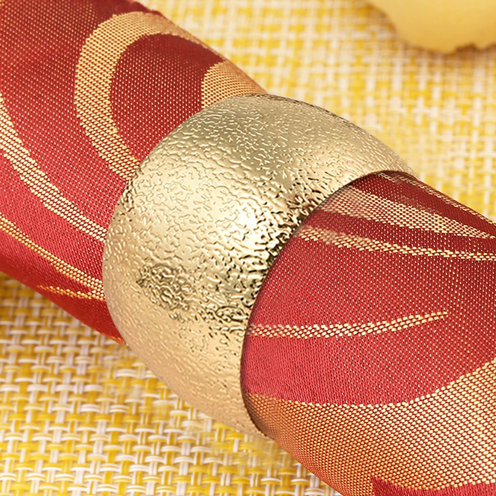 

6Pcs Chinese Napkin Ring Gold Serviette Rings Embossing Pattern Round Napkins Holder Serviette Buckle Wedding Party Table Decor