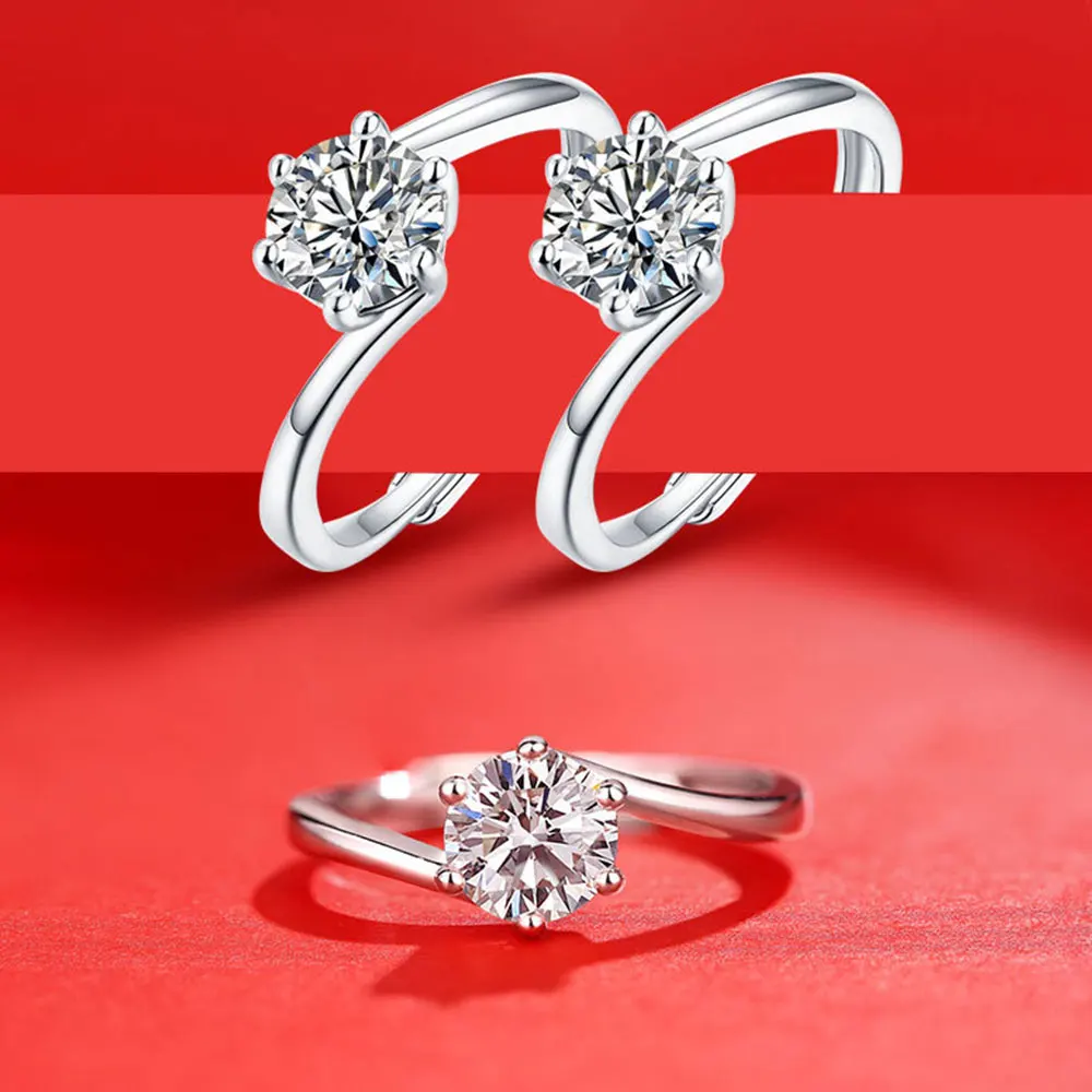 Aide 100% Real Moissanite Engagement Rings S925 Sterling Silver 1CT Diamond Wedding Rings Classic 6 Prong Ring 18K plating 2022