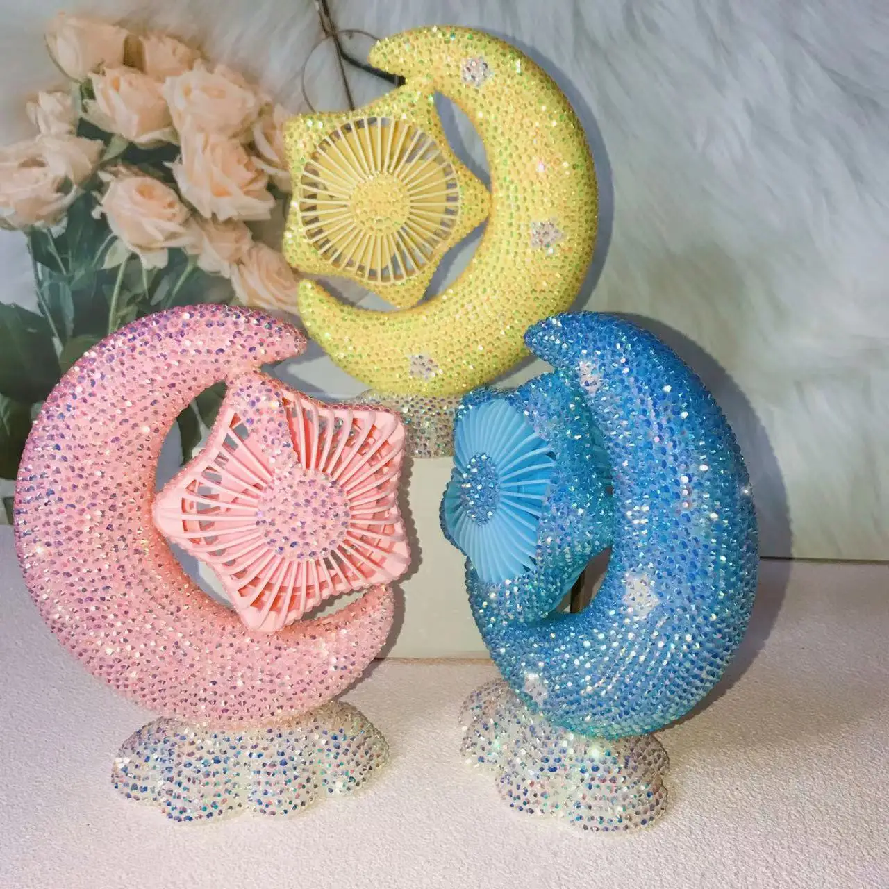 

Вентилятор Sparkle Moon Star, портативный Перезаряжаемый многофункциональный мини-вентилятор с USB, уличный походный вентилятор со светодиодсветил...