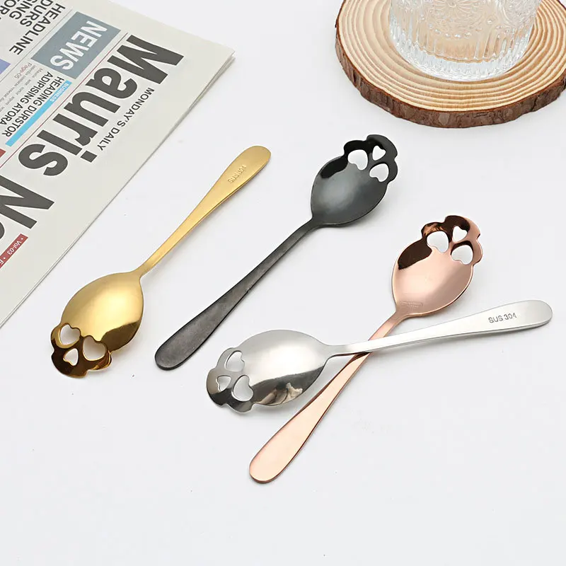 

Hot Stainless Steel Coffee Scoop Skull Shape Dessert Spoon Food Grade Ice Cream Candy Dessert Tea Spoon Tableware