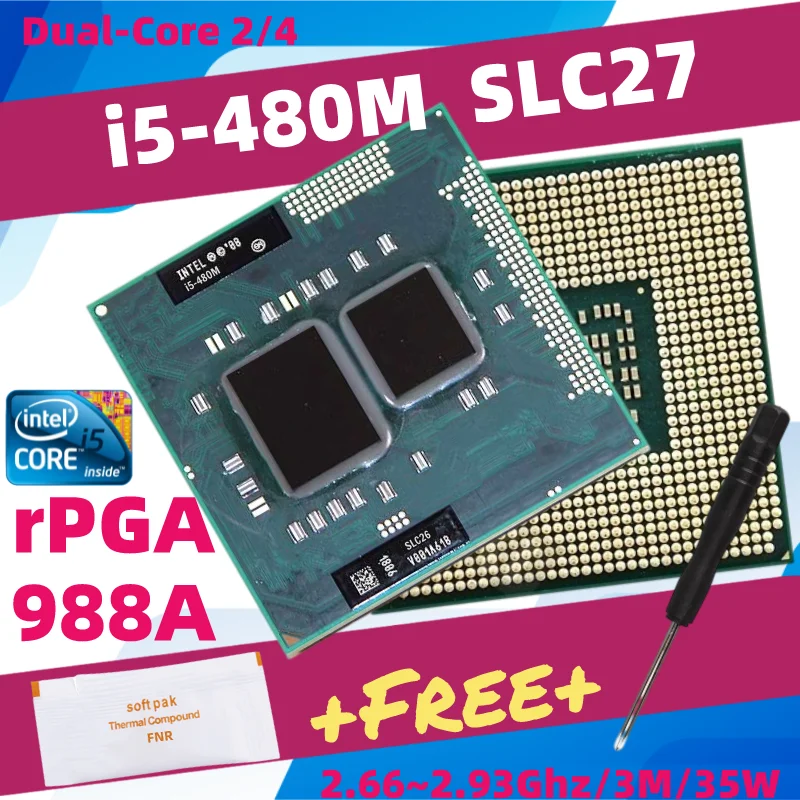 Процессор Core i5 520M SLBU3 slмб двухъядерный процессор для ноутбука Разъем G1 PGA988 HM55 HM57