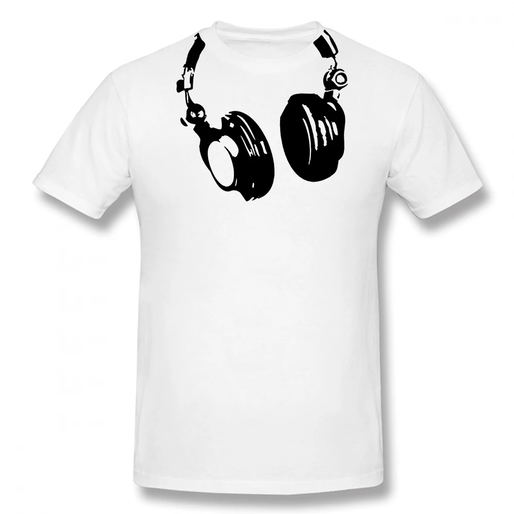 

Смешные футболки с изображением Dj-наушников, хлопковая уличная одежда с коротким рукавом и круглым вырезом в стиле Харадзюку, мужская одежд...