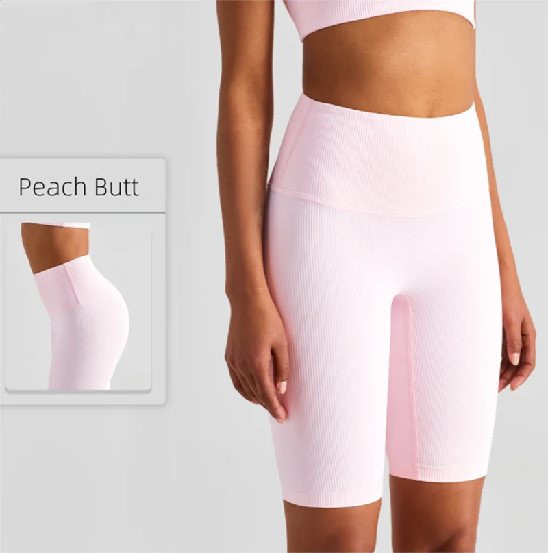 

2022 Women Middle High Impact Athletic Elastic Shorts Elastic Waist Tight Fitness Push Up No T Wire Running Shorts