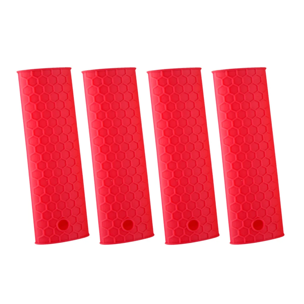 

4pcs Silicone Pot Handle Holder Heat Resistant Cover Non-slip Potholder Handle Sleeve (Red)