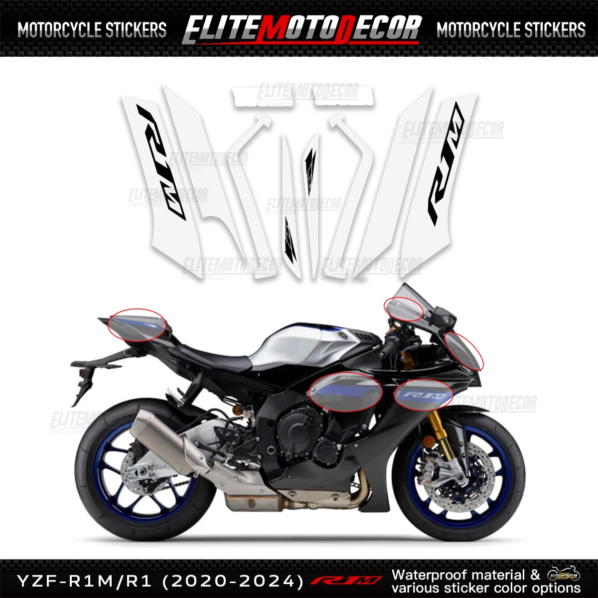 Фото YZF R1 R1M 2024, новый обтекатель мотоцикла, индивидуальная наклейка, наклейка на полный автомобиль, наклейка для YAMAHA R1M 2020 2021 2022 2023 2024 №1