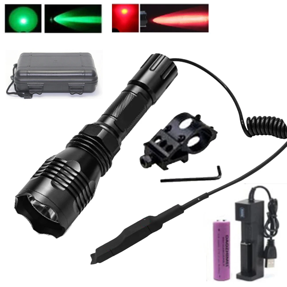 300 ярдов Мощный тактический фонарик зеленая/красная/белая искусственная кожа 1