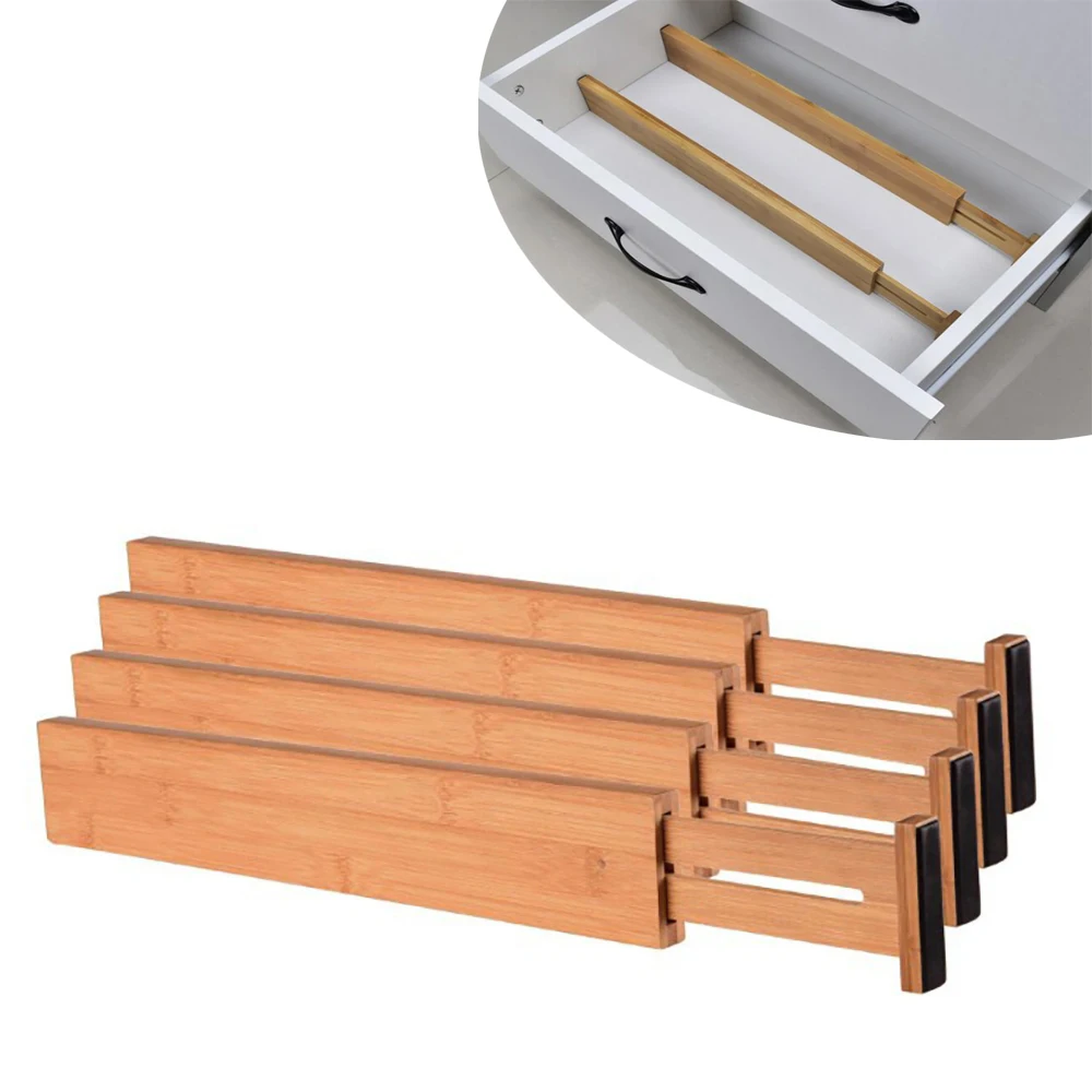 Bamboo Drawer Dividers 2/4PCS Bedroom Kitchen Drawer Storage Adjustable Expandable Drawer Dividers for Cupboard Cabinet Wardrobe