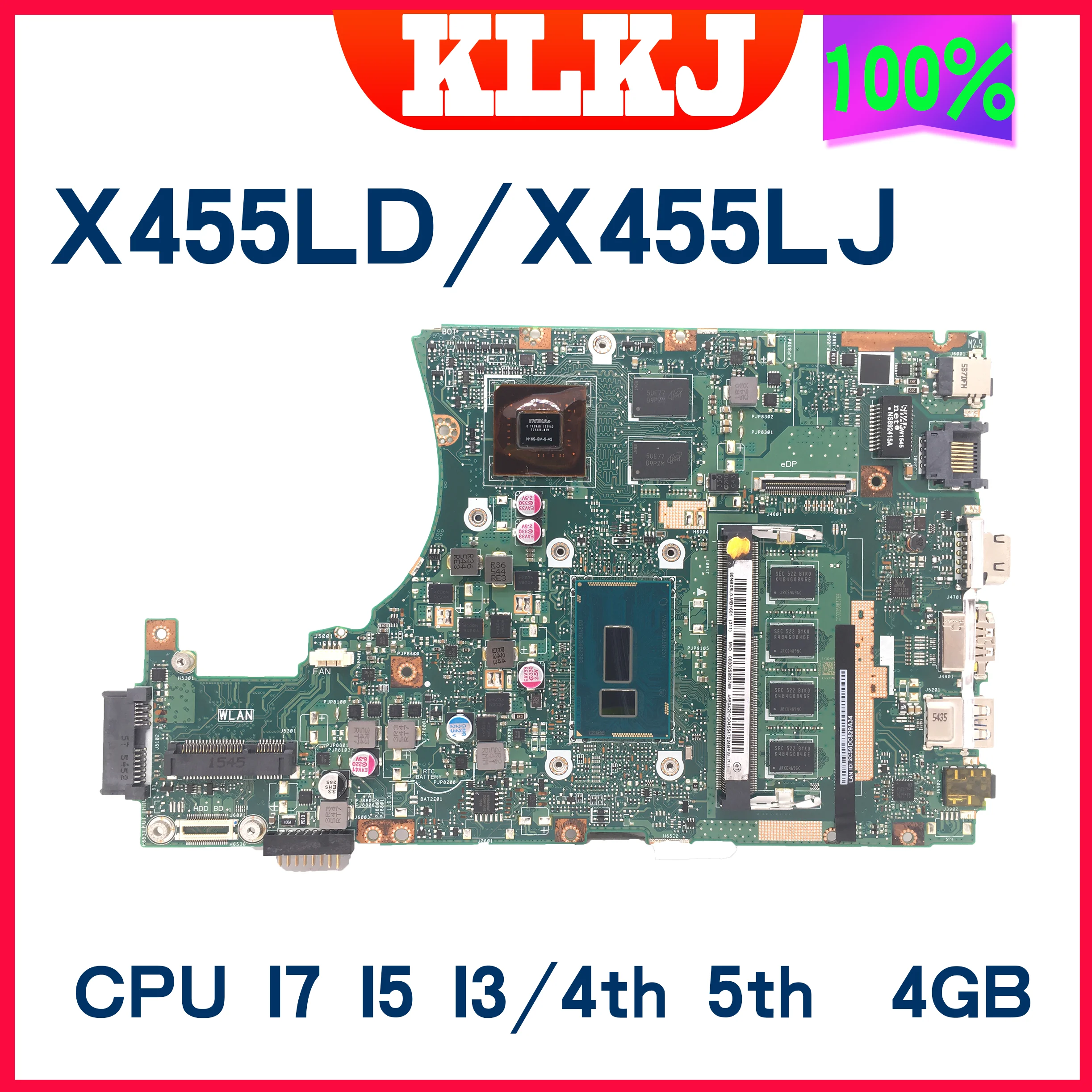 Материнская плата X455LD X455LJ для ноутбука ASUS X455LNB X455LA X455LF 455L K455L материнская 4GB-RAM I3 I5