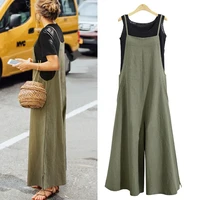 women cotton linen jumpsuit summer strap loose wide leg pants solid sleeveless casual rompers 2022 female oversized jumpsuits