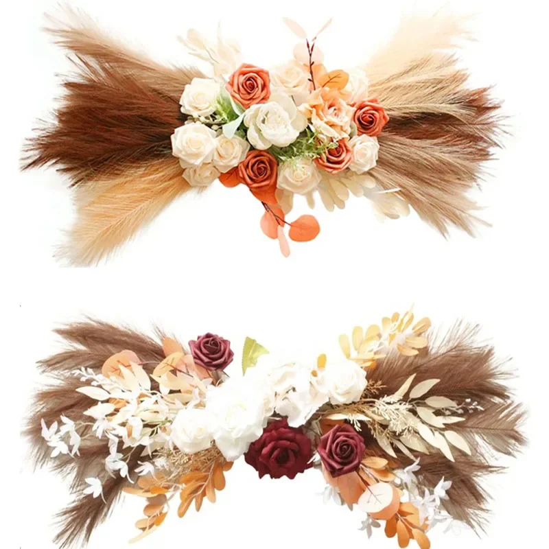 

Свадебный цветок арки в стиле бохо, искусственный цветок, ворсовый венок с красивыми листьями, пампасная трава, Цветочный палочка, украшение для домашней вечеринки и церемонии