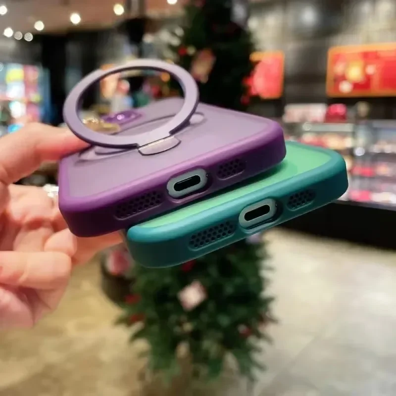 Роскошный кольцевой матовый чехол Magsafe для iPhone 16 15 14 Plus 13 12 11 Pro Max с защитной