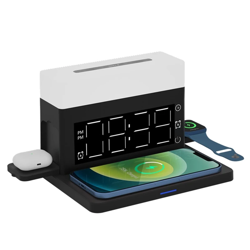 

6In1 Multi Wireless Charger For Iphone 13 12 11 XS Pro Max RGB Night Light Alarm Clock Charging Staion For Apple