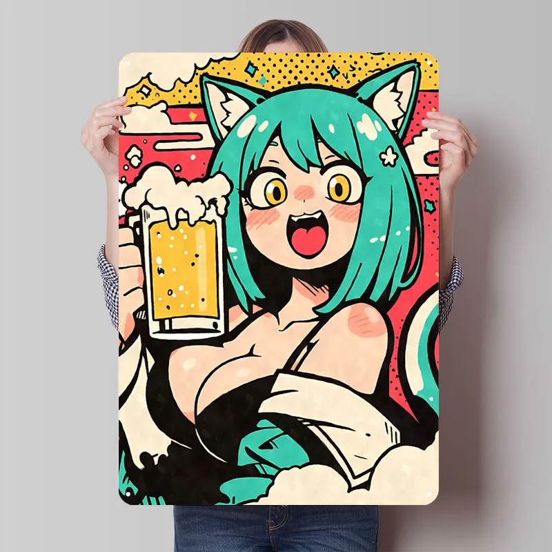 

Металлическая вывеска Anime Cat Girl With Beer