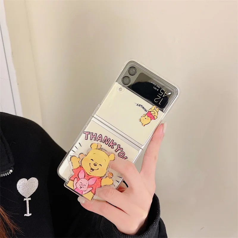 

Cartoon Bear Pig Transparent Phone Case for Samsung Galaxy Z Flip 3 Z Flip 4 Hard PC Back Cover for ZFlip3 ZFlip4 Case Shell