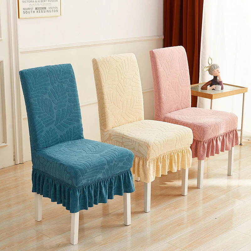 

1pc Jacquard Chair Cover Dining Chair Cover Elastic Chair Cover Home Textile Universal Elastic Wear-resistant With Skirt Hem