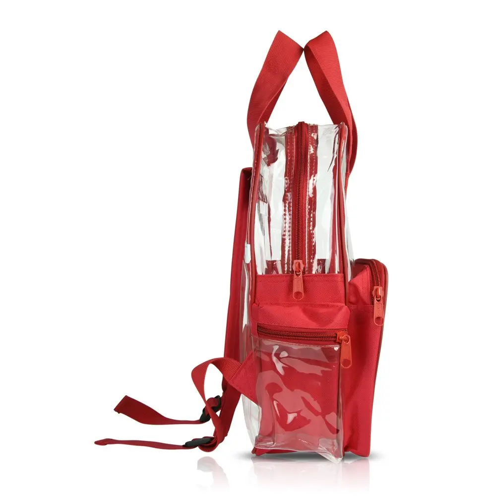 Small Clear Backpack Transparent PVC Security Security School Bag in Red
