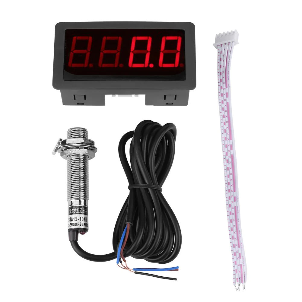 

4 Digital LED Tachometer RPM Speed Meter+Hall Proximity Switch Sensor NPN(Red) Tachometer