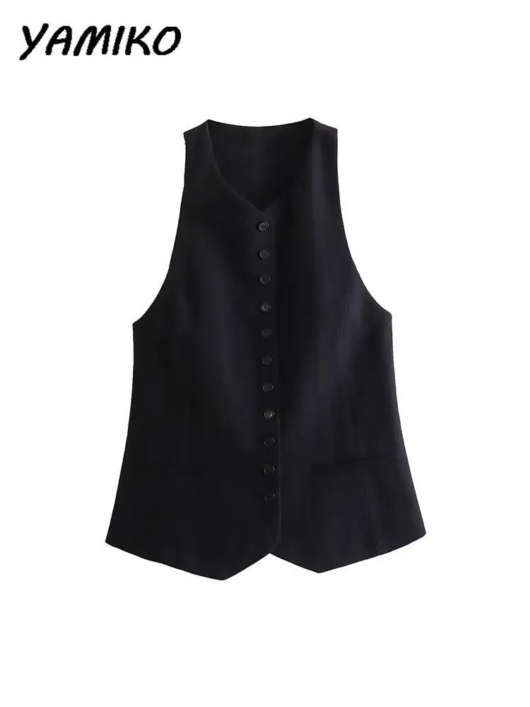 

Повседневный жилет на пуговицах для женщин, зима 2023, Длинные куртки без рукавов с V-образным вырезом, женские шикарные топы, винтажный жилет для женщин, новинка