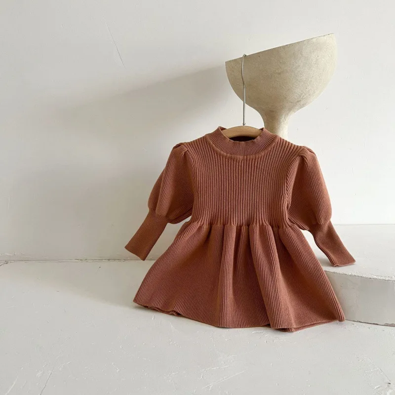 

Autumn and Winter Girls' Knitted Dress Westernized Princess Long-sleeved Woolen Dress Baby Baby Autumn One-year-old Skirt