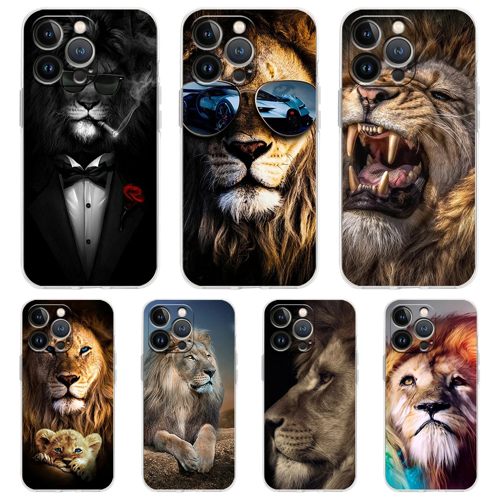 

Lion Animal Transparent Bag Phone Case Cover for iPhone 14 13 12 11 Pro Max X XS Max 14 7 8 Plus Shockproof Soft Shell Funda Bag