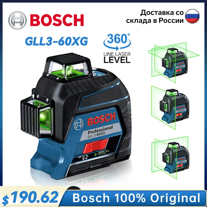 

BOSCH Laser Level Green 12-Line GLL3-60XG 360 Self-Leveling Laser Level Horizontal & Vertical Cross-Line Measuring Outddor Tools