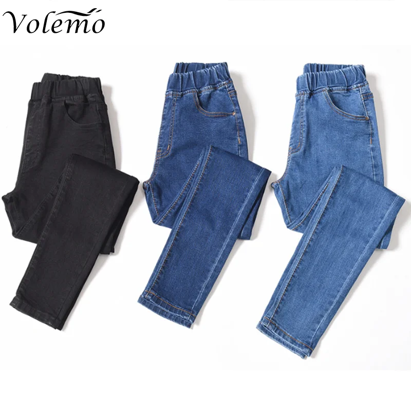 Volemo Women's Elastic High Waist Skinny Jeans Fashion Women Black Blue Pocket Mom Jeans Slim fit Stretch Denim Pants 5XL 6XL